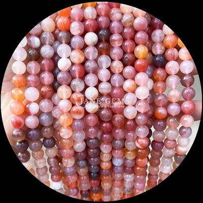 Đồ trang sức DIY Làm hạt đá quý tự nhiên tròn 8mm trong agate Cherry và các sợi agate khác nhau cho vòng tai