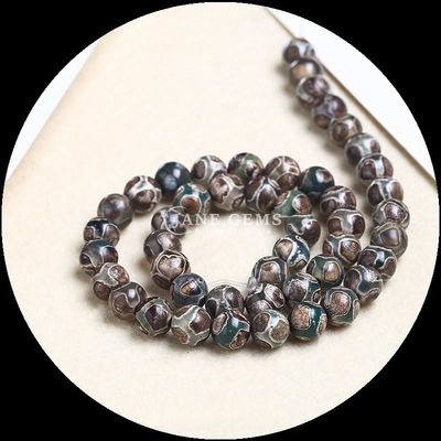 Tạo đồ trang sức DIY thiết yếu đa màu Tibetan Agate Beads Three Eyes Dzi Loose Bead Strands với kỹ thuật đánh bóng