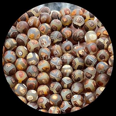 Tạo đồ trang sức DIY thiết yếu đa màu Tibetan Agate Beads Three Eyes Dzi Loose Bead Strands với kỹ thuật đánh bóng