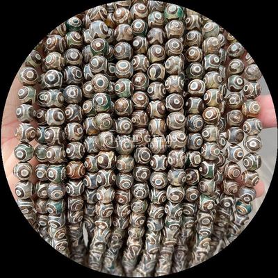 Tạo đồ trang sức DIY thiết yếu đa màu Tibetan Agate Beads Three Eyes Dzi Loose Bead Strands với kỹ thuật đánh bóng