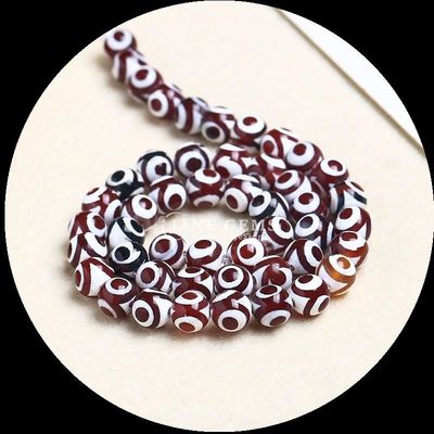 Tạo đồ trang sức DIY thiết yếu đa màu Tibetan Agate Beads Three Eyes Dzi Loose Bead Strands với kỹ thuật đánh bóng