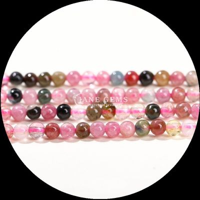 Màu sắc khác nhau đá quý hạt cắt tròn nhỏ Tourmaline tinh thể lỏng chuỗi hạt