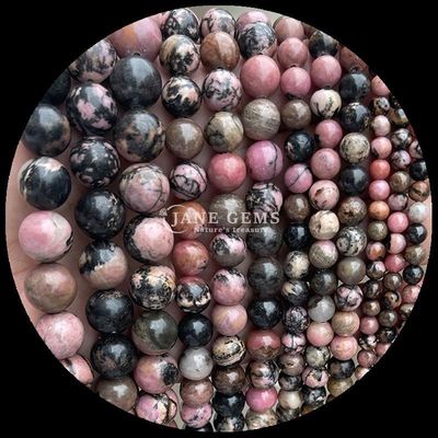 Hình dạng tròn Ngọc quý hạt Ngọc quý tự nhiên Ngọc quý được đánh bóng Rhodonite Lòng đinh lỏng cho bộ sưu tập đồ trang sức tinh tế